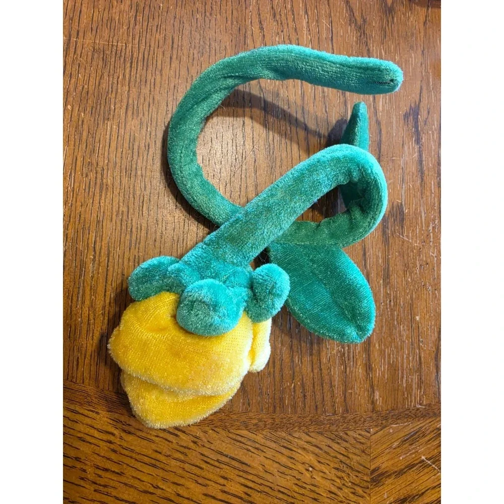 Iridescent Yellow Rose Plush Flower Toy Bendable Posable Green Stem 17 inch
